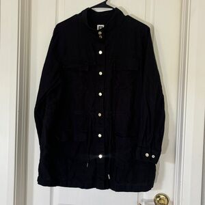 Anne Klein Black Utility Jacket Gold Buttons Lightweight Coat
